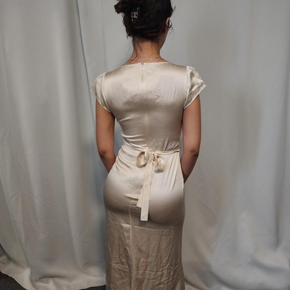 Reformation Elegant Satin Midi Dress in Cream - Picture 4 of 6